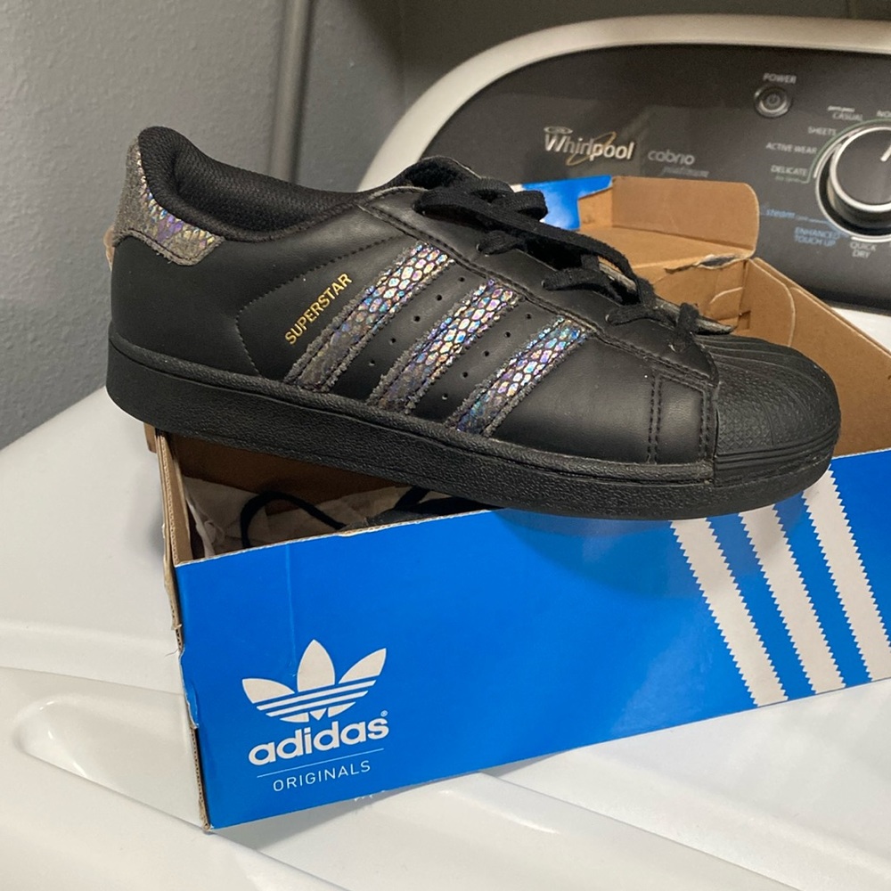 Super Star Adidas Size 1 Holographic design Black